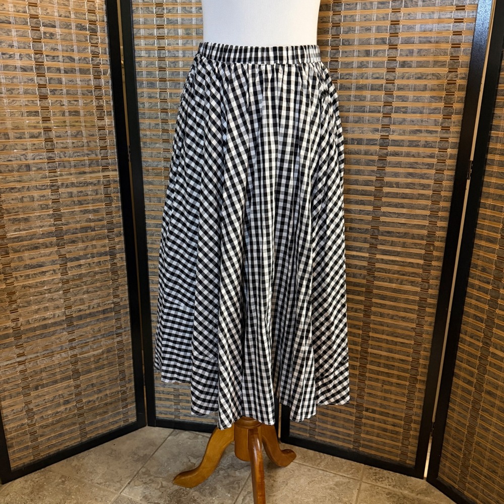 Anthropologie Sunday in Brooklyn Gingham Circle Midi Skirt M Checkered Cotton